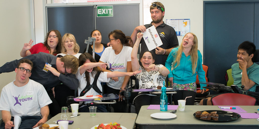 JFY Members posing in a group making silly faces