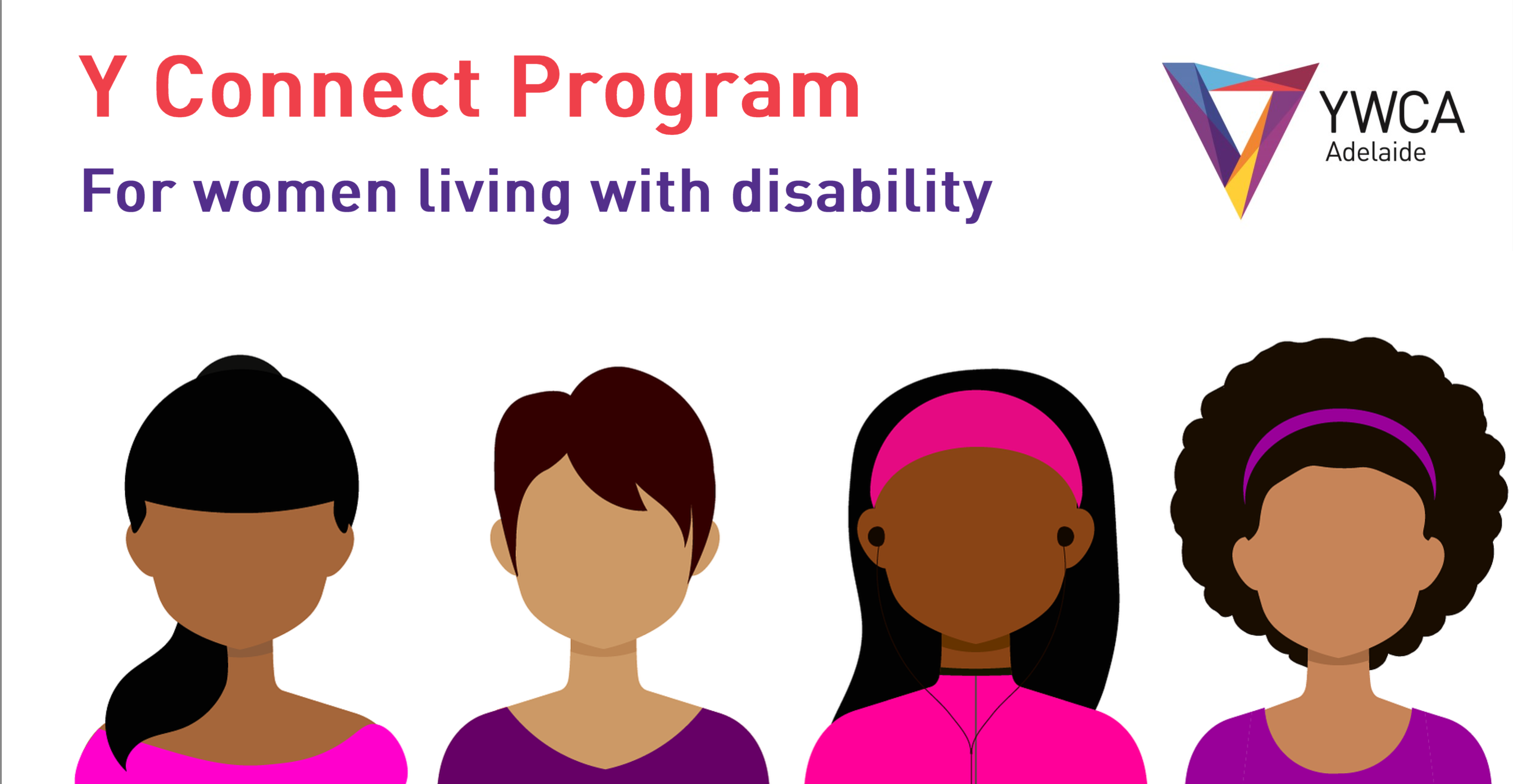 illustrator drawing of four diverse woman under Y Connect and YWCA logo