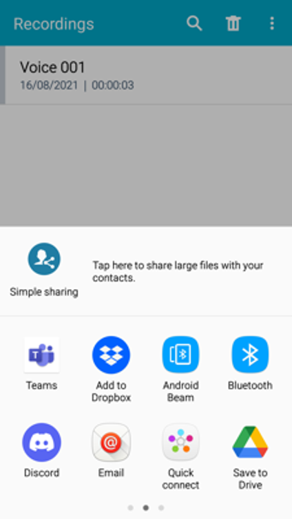 Recording app share option screen view