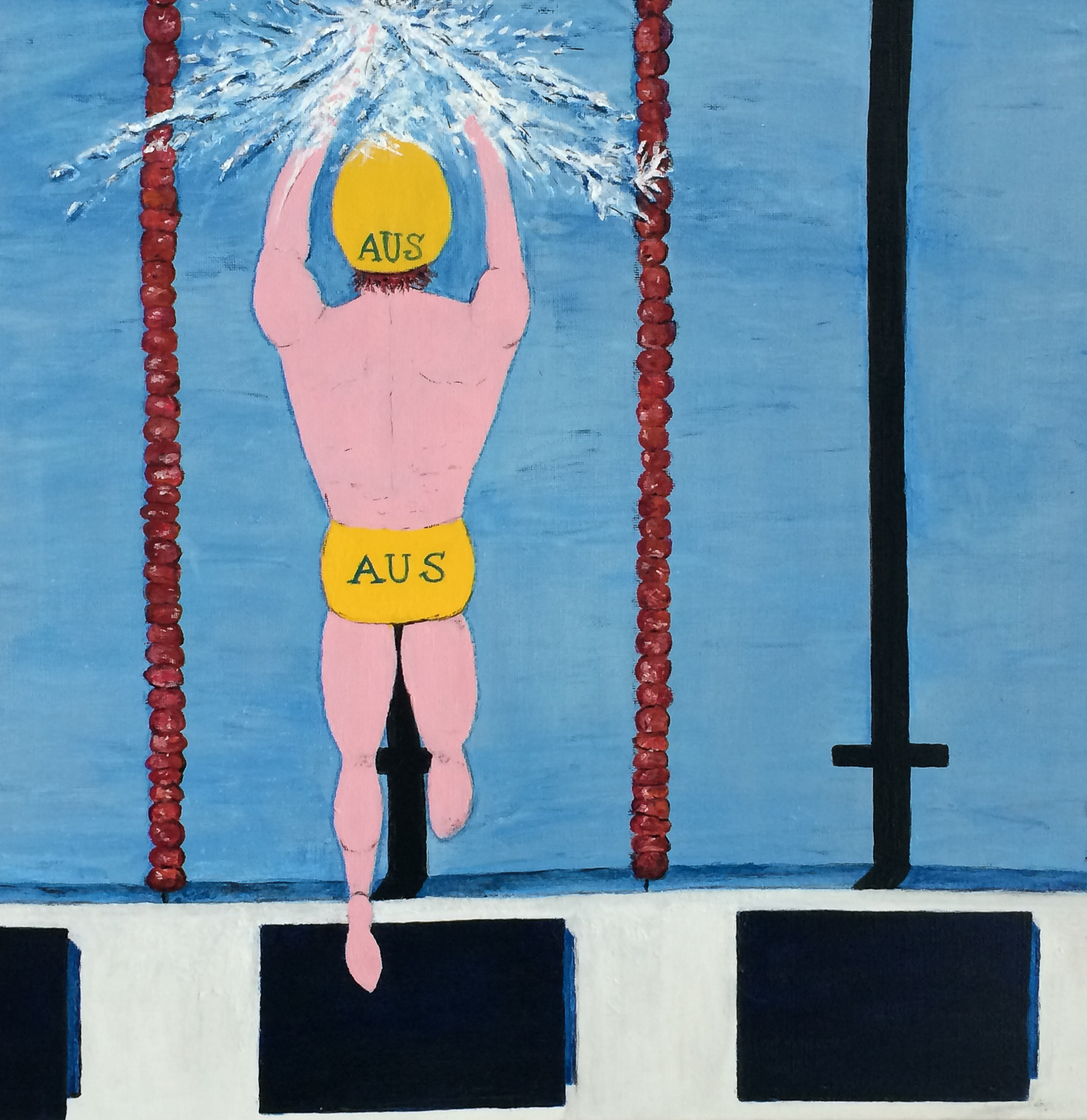 A painting of someone swimming 