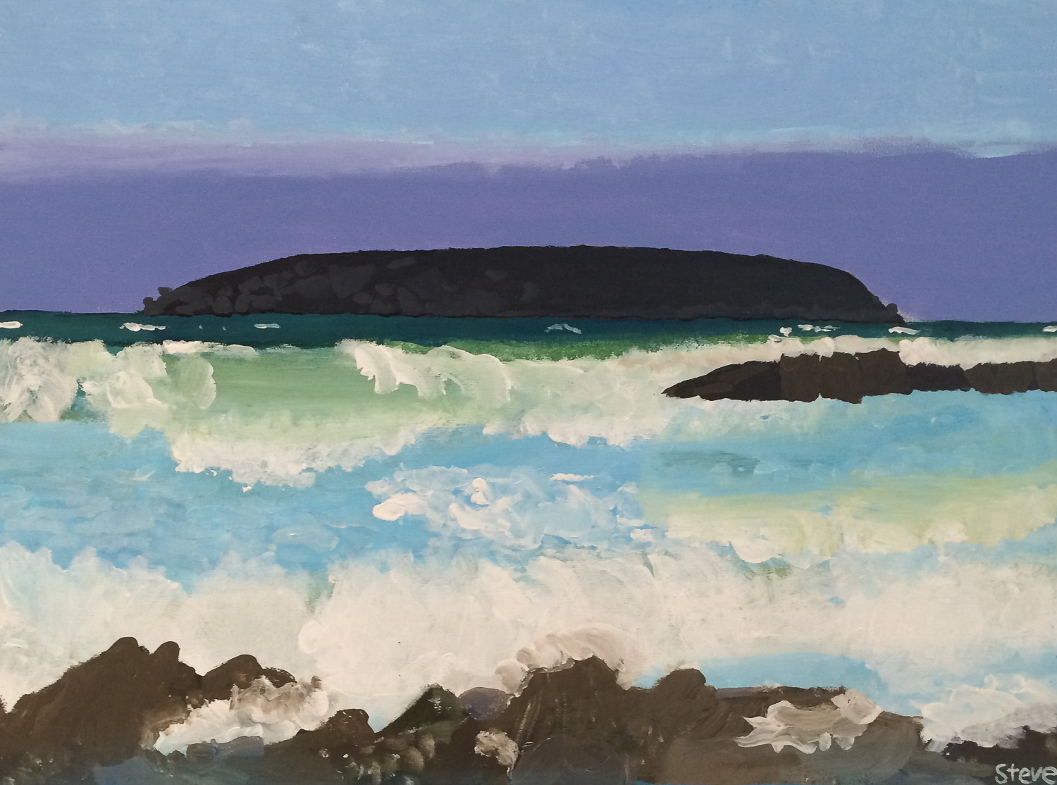 Sunlight Island by Steven Bennett Painting of an Island and surrounding sea