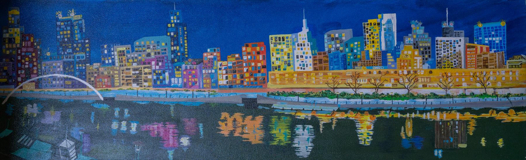 Panoramic painting of a cityscape Panoramic painting of a cityscape