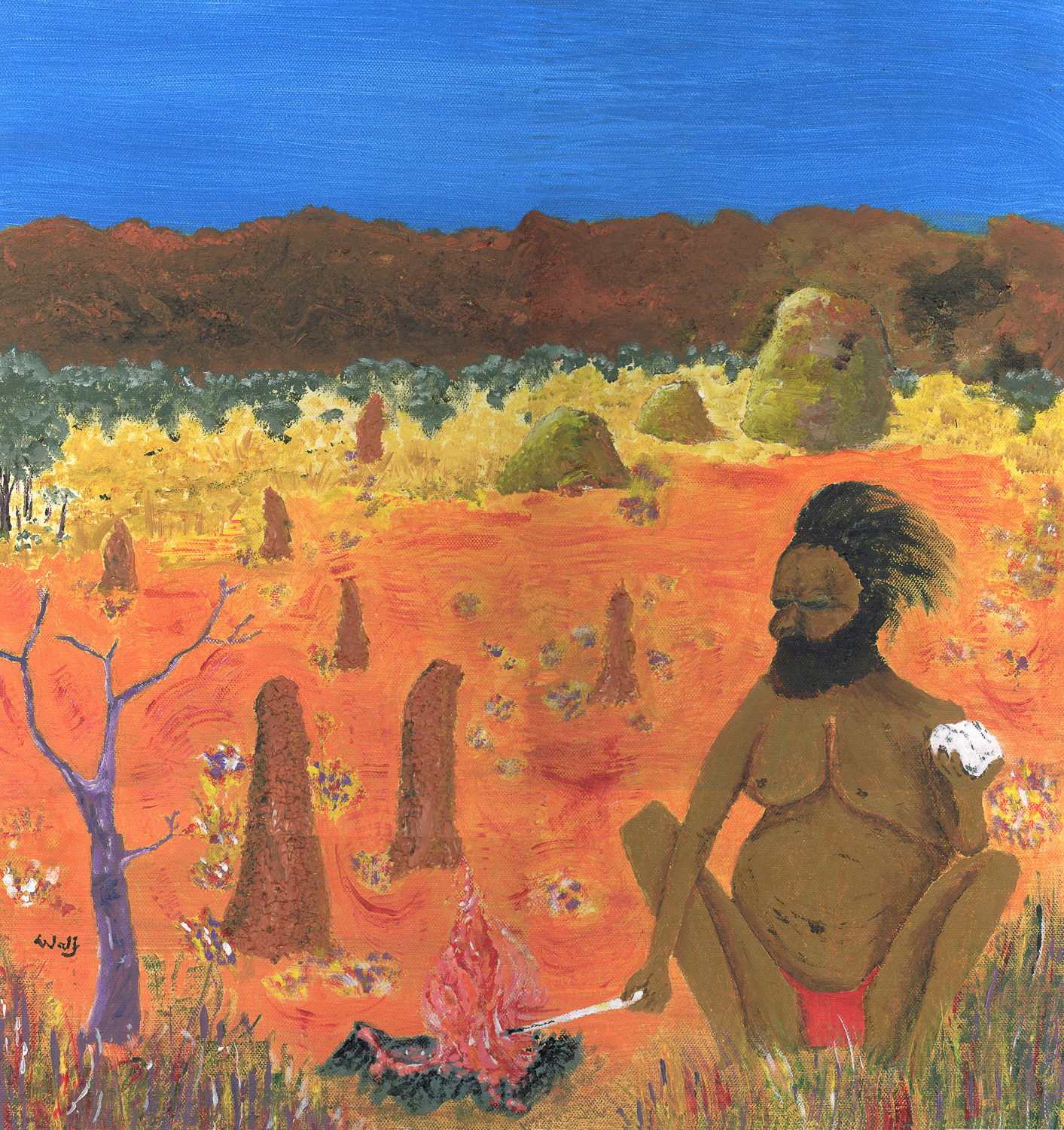 Blackfella by Wolfgang Karschimku Painting of an indigenous man