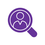 Purple magnifying glass over a person.